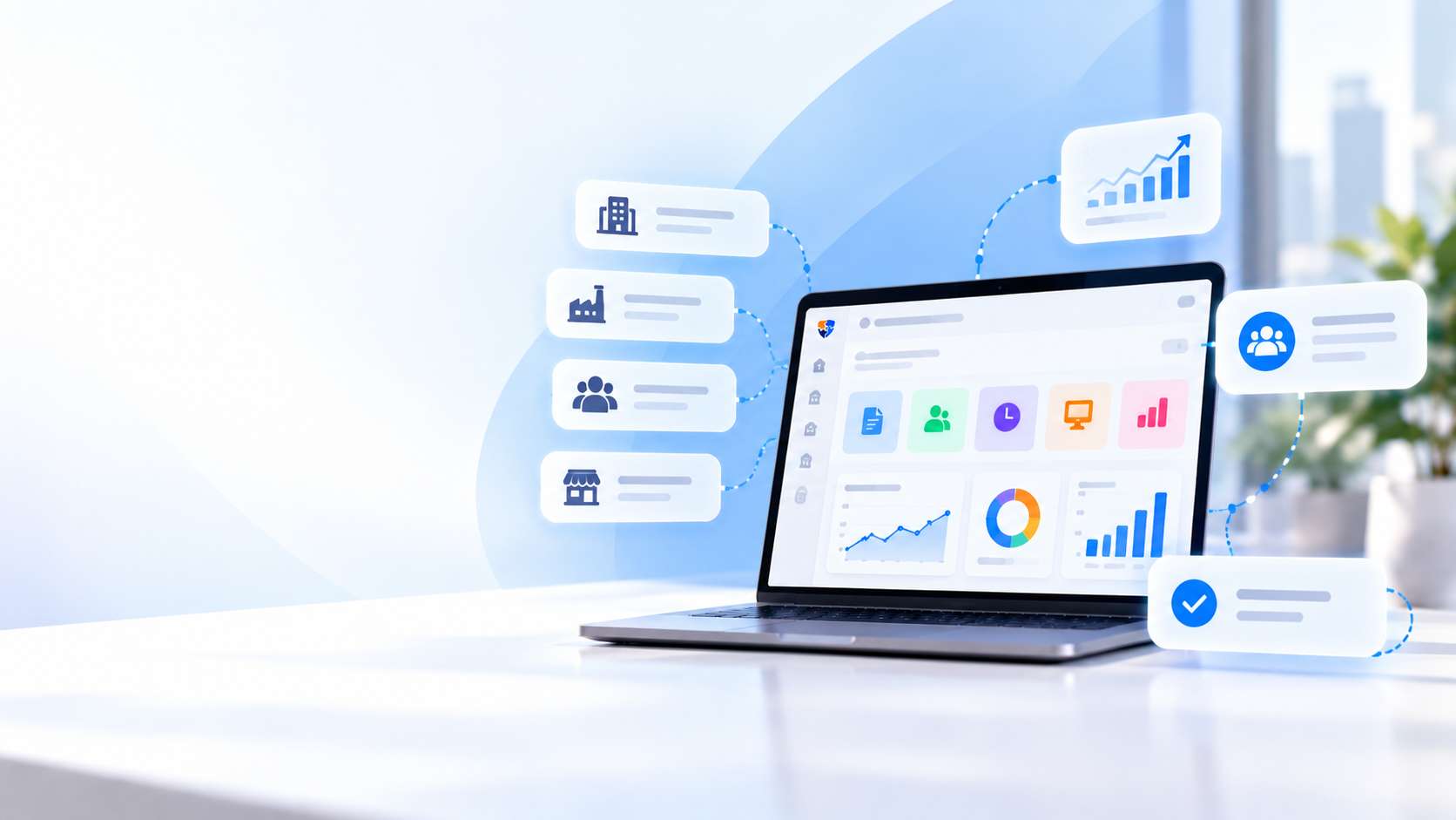 Tablero de RH Pay Solutions con módulos de nómina y capital humano, y tarjetas que representan a empresas de distintos giros